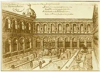 Main cloister of the Basilica of San Francisco, painting of 1673 by Pedro Nolasco[3]