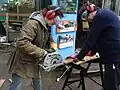 Using a circular saw to prepare an information panel