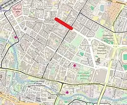 Świętojańska street highlighted on a map