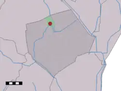 The village (dark red) and the statistical district (light green) of Bronnegerveen in the municipality of Borger-Odoorn.