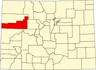 Map of Colorado highlighting Garfield County