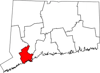 Map of Connecticut highlighting Greater Bridgeport Planning Region