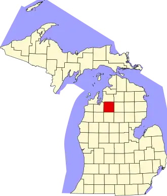 Map of Michigan highlighting Kalkaska County