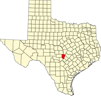 Map of Texas highlighting Blanco County
