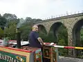 Working narrowboat, with the viaduct to the north