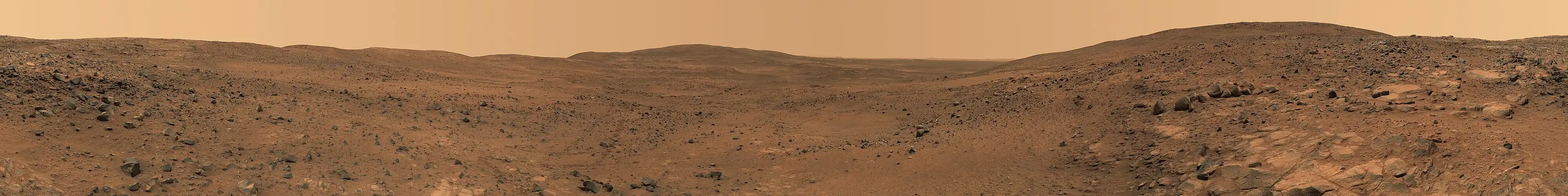 Image 11 Husband Hill Photo credit: Spirit rover A 360° panorama taken during the descent from the summit of Husband Hill, one of the Columbia Hills in Gusev crater, Mars. This stitched image is composed of 405 individual images taken with five different filters on the panoramic camera over the course of five Martian days. More selected pictures