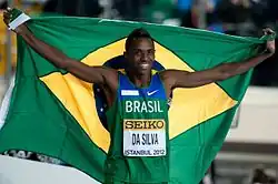 Mauro Vinícius da Silva celebrating his win after long jump.