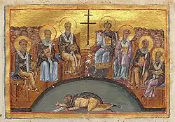 Depiction of the Second Council of Nicaea from the Menologion of Basil II, c. 1000.