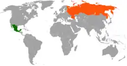 Map indicating locations of Mexico and Russia