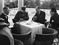 Meeting of the Polish Foreign Minister Józef Beck with members of the Yugoslav Government. From left visible: Yugoslav Trade and Industry Minister Milan Vrbanić, General Marić, Beck and Yugoslav Prime Minister Milan Stojadinović. Belgrade, 28 May 1936.