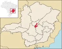 Location of Curvelo in the state of Minas Gerais