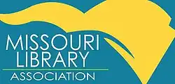 the name of the org with a shape that looks like maybe a moving book?
