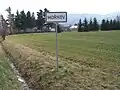 Mořkov - Ř on a road sign in Czechia