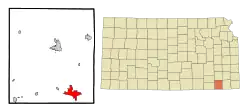 Location within Montgomery County and Kansas