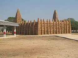 Traditional mosque architecture in Kong, in the regional Sudano-Sahelian style.