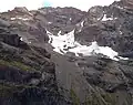 Aerial view of Mount Bonpland from east with what remains of Bryant Glacier
