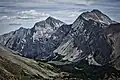 Mt. Kidd centered, South Kidd (right), and Ribbon Lake.
