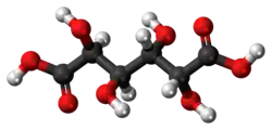 Ball-and-stick model of the mucic acid molecule