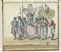 An earlier version of the Royal Standard carried by the envoys of the king to the Dutch Governor in 1785