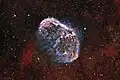 NGC 6888 imaged in 3&nbsp;nm hydrogen-alpha and oxygen-III narrowband at 2800mm focal length by amateur astronomer Patrick Hsieh.