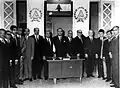 Najjadeh Secretary General Adnan Al-Hakim poses with the Party's leadership board, Beirut.