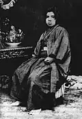 Nakayama Shinnosuke (age 21) on 17 April 1888, at Matsumura Benkyodo's photographic studio, located in front of the post office near Ueno Station in Tokyo