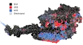 Map showing the results of the election on the municipal level ("Gleichstand" = tie)