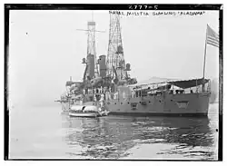 Naval militiamen boarding USS&nbsp;Alabama circa 1910.