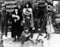 Nell Shipman and members of her film company. This pictures includes Daddy Duffill, Dorothy Winslow Overmyer, Bert Van Tuyle, Robert Newhard, Ralph Cochner, and Barry Shipman.