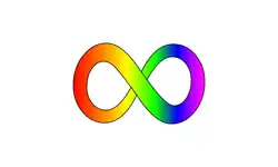 An autistic/neurodiversity pride flag featuring a rainbow infinity, based on a design from 2013