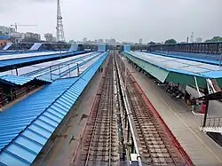Solar panels on multiple platform covers.