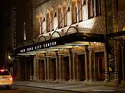 The entrance to New York City Center as seen at night