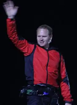 A man waving