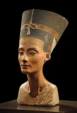 The Bust of Nefertiti; 1352-1336 BC; limestone, plaster & paint; height: 48&nbsp;cm (197⁄8 in.); from Amarna (Egypt); Egyptian Museum of Berlin (Germany). Perhaps the most iconic image of a woman from the ancient world, the Bust of Nefertiti is difficult to contextualize because it seems so exceptional.