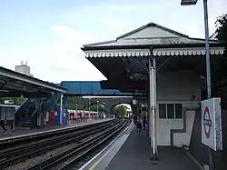 Looking east, with the island platform on the left in May 2008