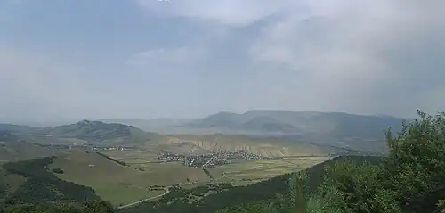 The northern part of the Lori Province as seen from Pushkin Pass. Pushkino is visible in the foreground to the left.