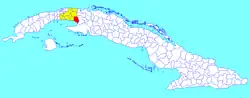 Nueva Paz municipality (red) within Mayabeque Province (yellow) and Cuba