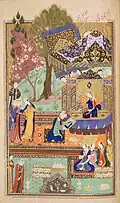 Nushaba recognizing Iskandar from his portrait (244r)