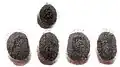 Eggs: above view from above (with lid), left to right: laterally, dorsally, laterally, ventrally