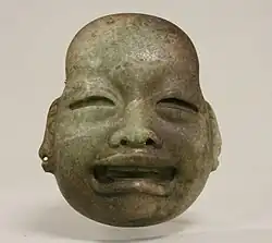 Ornamental mask; 10th century BC; serpentine; height: 9.2&nbsp;cm, width: 7.9&nbsp;cm, depth: 3.2&nbsp;cm; Metropolitan Museum of Art (New York City)