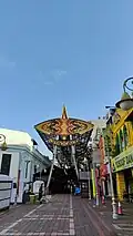 Ornaments in the shape of 'wau bulan', decorate the streets at Central Market, Kuala Lumpur.
