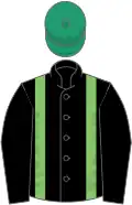 Black, light green braces, emerald green cap