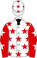 WHITE, red stars, red sleeves, white stars, white cap, red stars