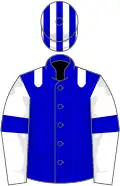 Blue, white epaulets, white sleeves, blue armlets, striped cap