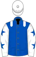 Royal blue, white epaulets, white sleeves, royal blue stars, white cap