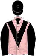 Pink, black V, sleeves and cap