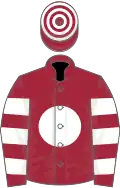 Maroon, white disc, hooped slvs and cap