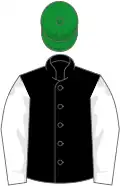 Black, white sleeves, green cap