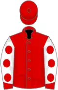 Red, white sleeves, red spots and cuffs, red cap