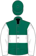 Dark green, white hoop, white sleeves, dark green cap